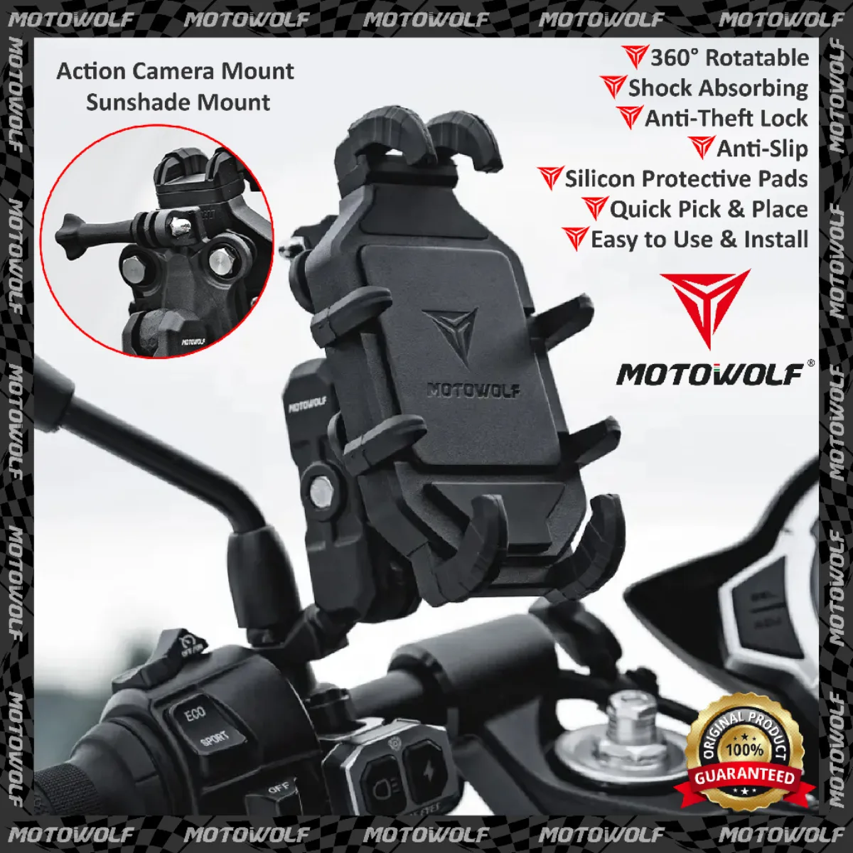 摩多狼 MOTOWOLF V4 摩托车手机支架 产品实物图